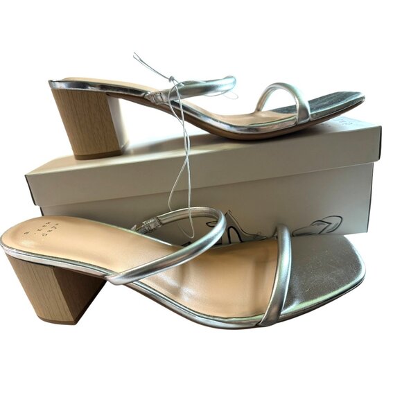 A New Day Silver Heeled Sandals Block Heel Square Toe Strappy Size 12 NIB - Picture 2 of 8